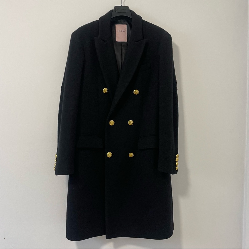 Palm Angels First Collection Cannabis Leaf Double-Breasted Coat Gold Buttons